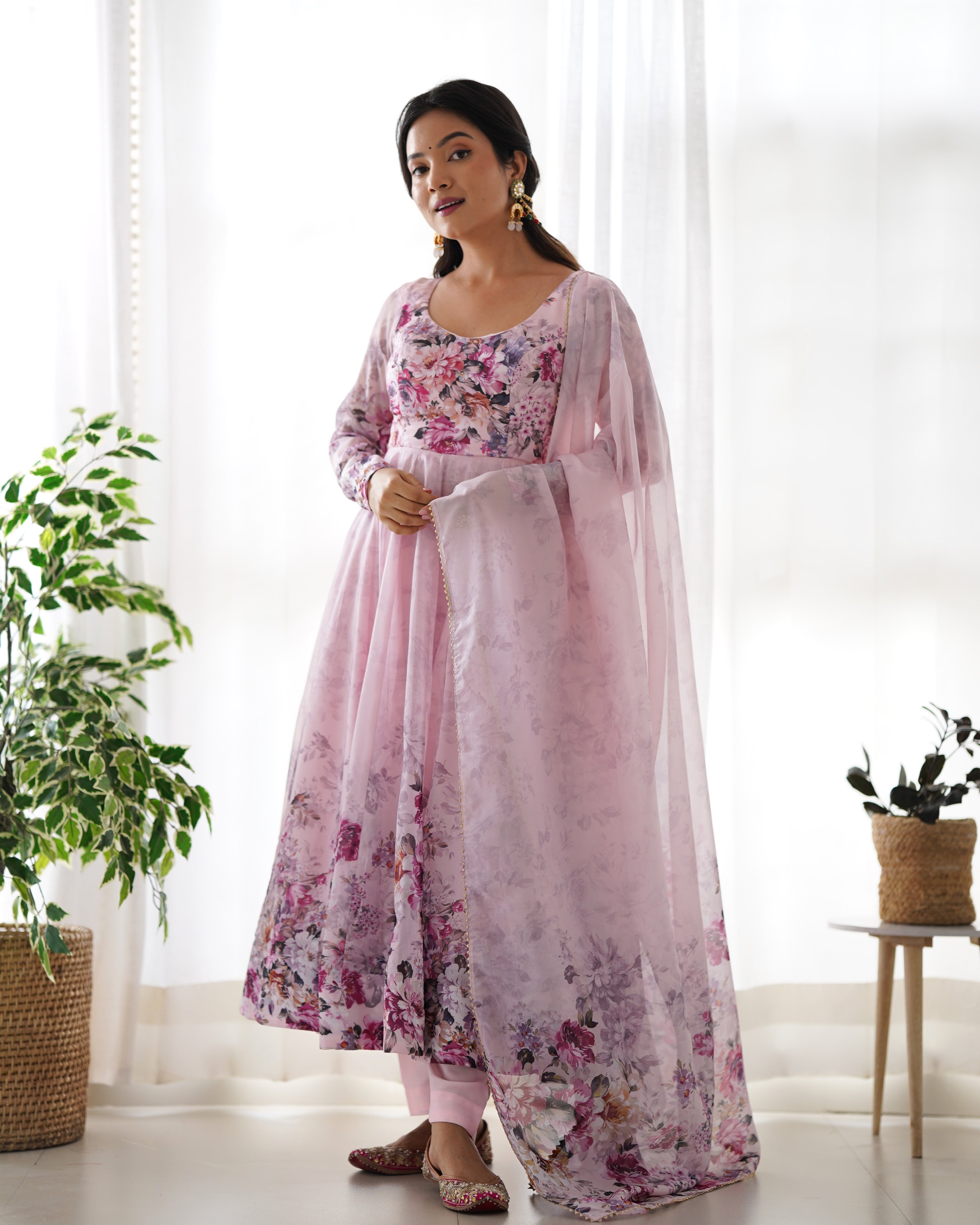 Pink Elegant Pure Organza Silk Anarkali Set with Dupatta – Festive & Wedding Wear Main image