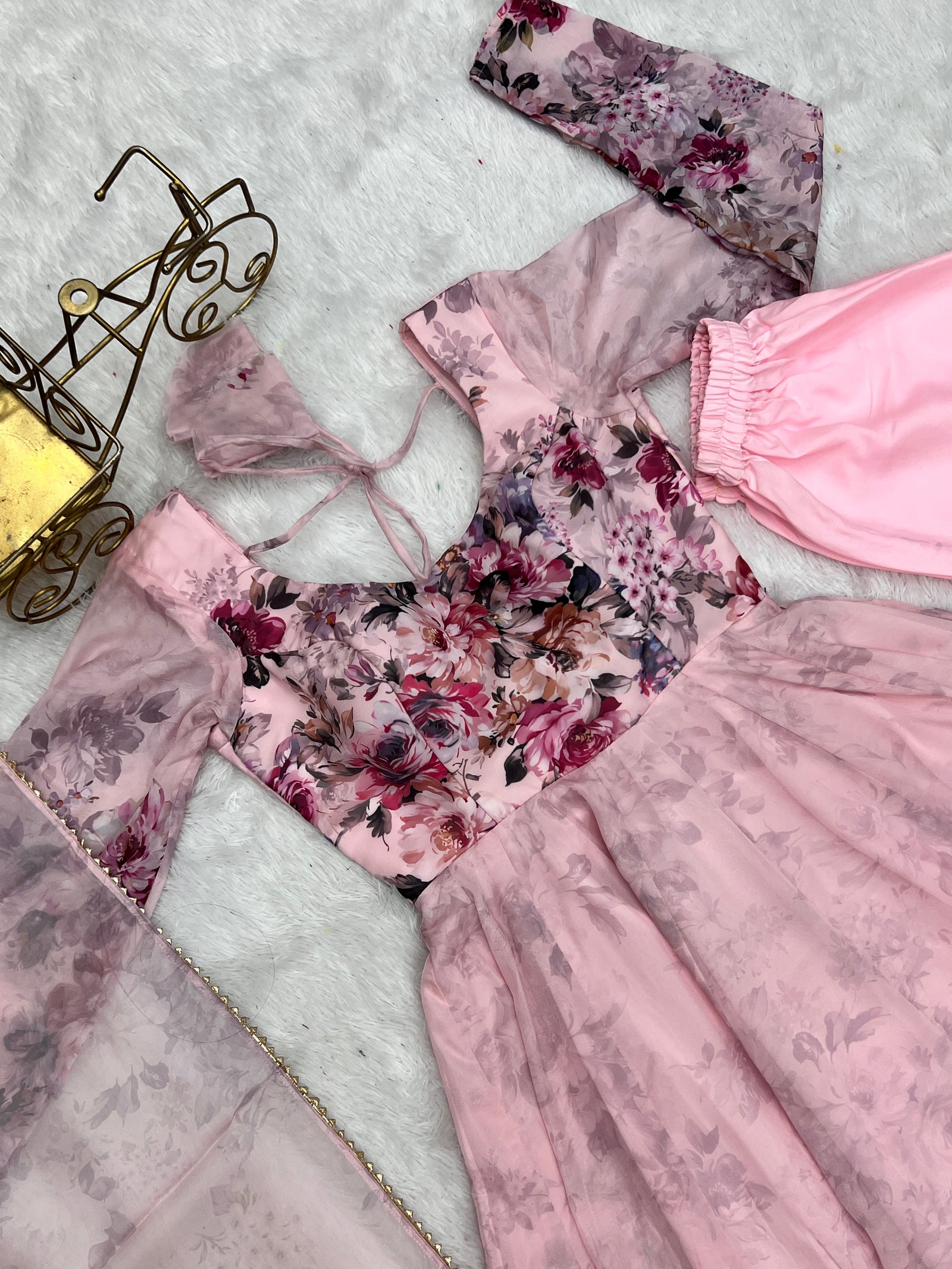 Pink Elegant Pure Organza Silk Anarkali Set with Dupatta – Festive & Wedding Wear