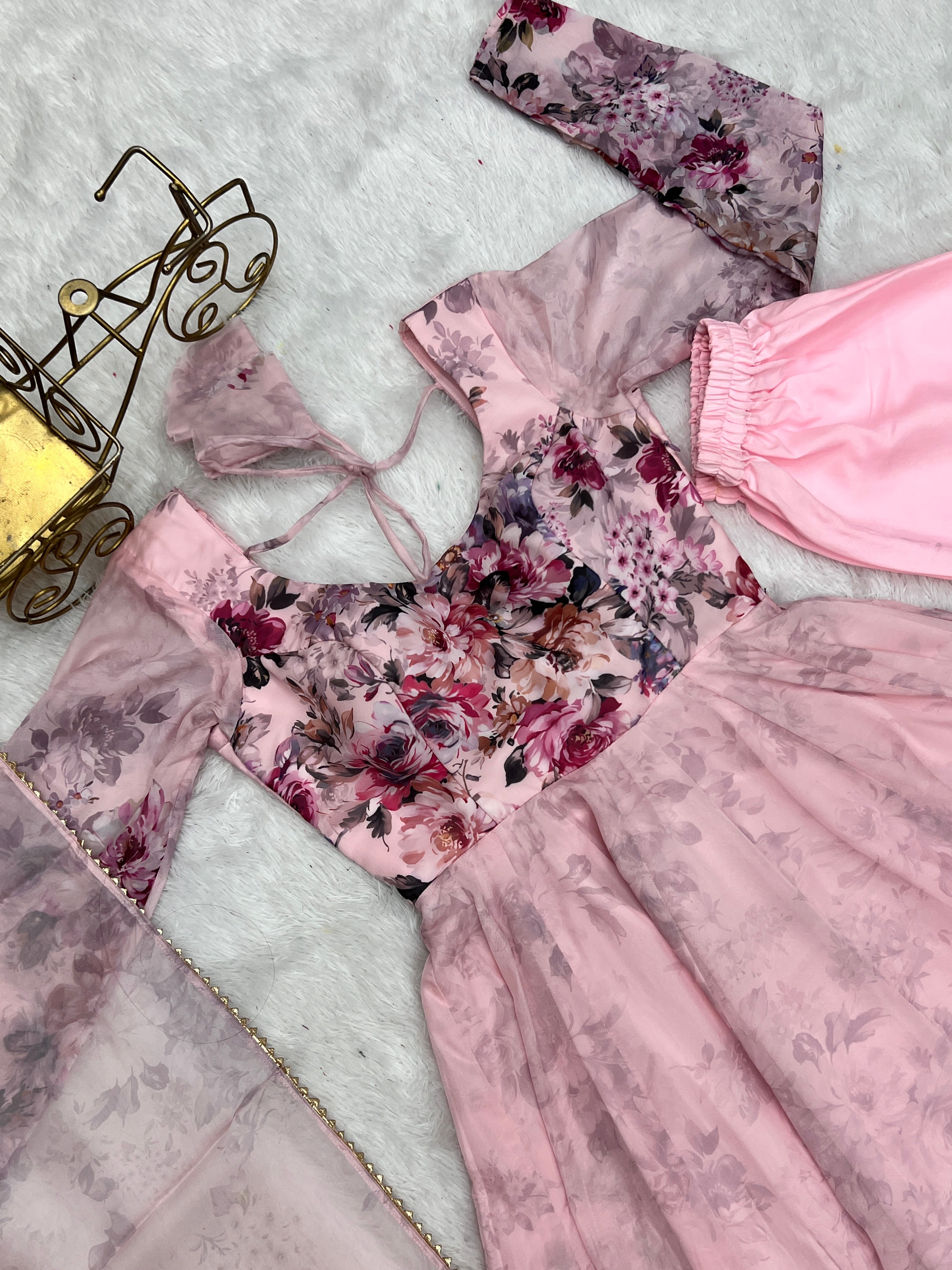 Pink Elegant Pure Organza Silk Anarkali Set with Dupatta – Festive & Wedding Wear