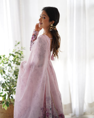 Pink Elegant Pure Organza Silk Anarkali Set with Dupatta – Festive & Wedding Wear