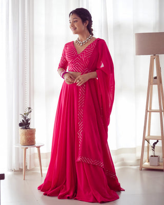 Pink Elegant Pure Soft Fox Georgette Lehenga Choli with Designer Blouse and Dupatta – Fully Stitched, Ready to Wear