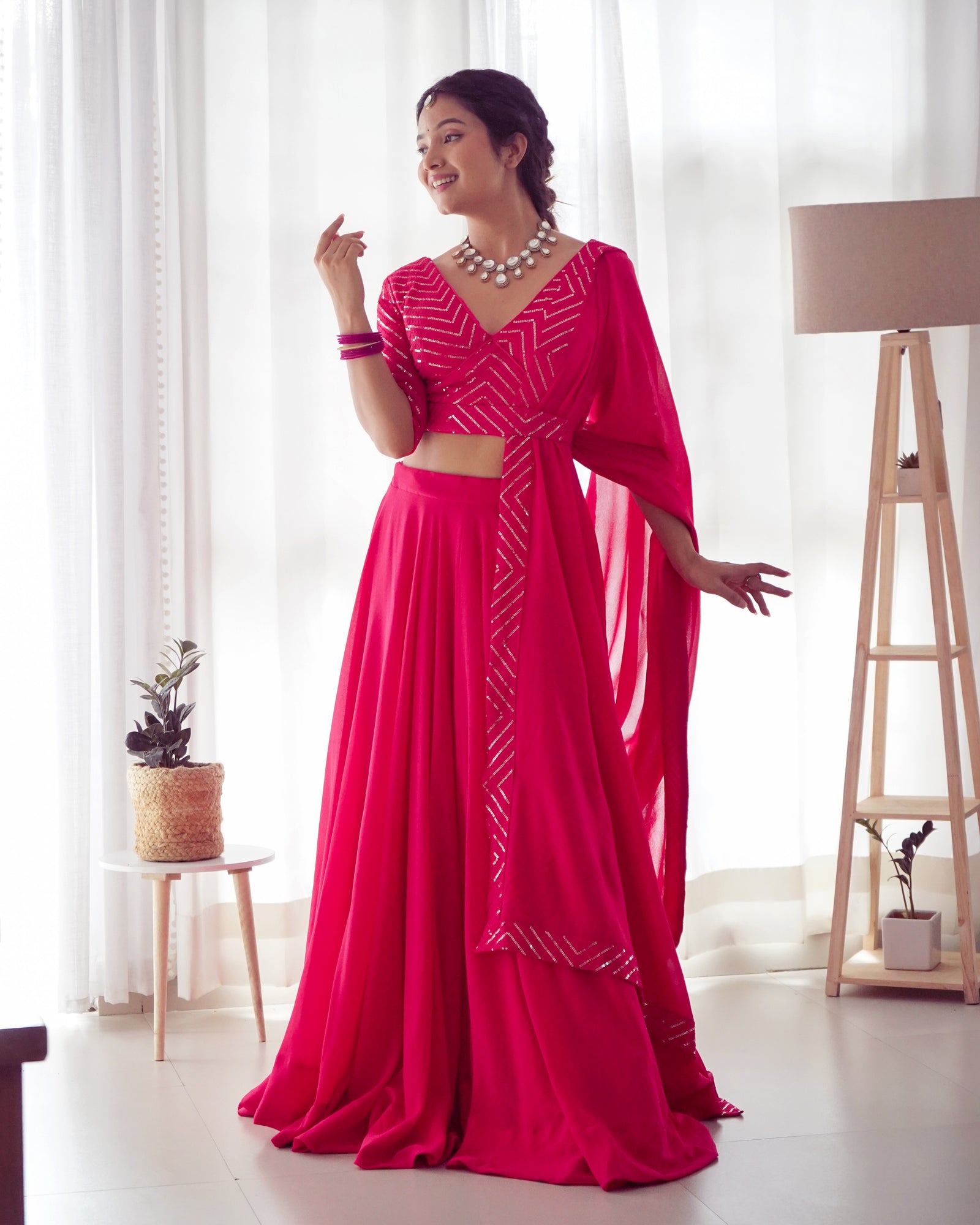 Pink Elegant Pure Soft Fox Georgette Lehenga Choli with Designer Blouse and Dupatta – Fully Stitched, Ready to Wear