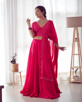 Pink Elegant Pure Soft Fox Georgette Lehenga Choli with Designer Blouse and Dupatta – Fully Stitched, Ready to Wear