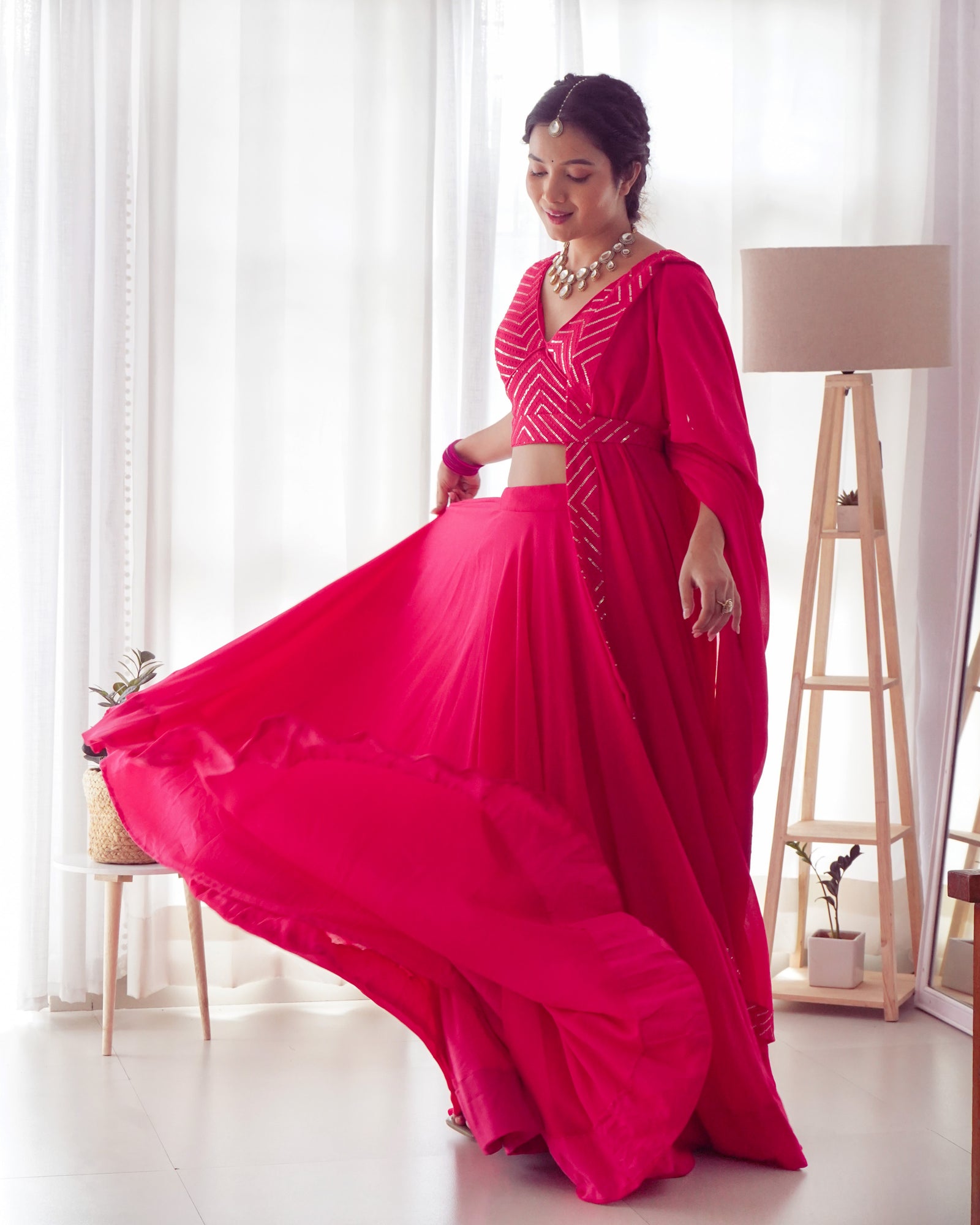 Pink Elegant Pure Soft Fox Georgette Lehenga Choli with Designer Blouse and Dupatta – Fully Stitched, Ready to Wear