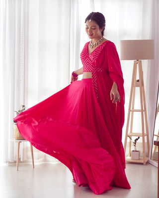Pink Elegant Pure Soft Fox Georgette Lehenga Choli with Designer Blouse and Dupatta – Fully Stitched, Ready to Wear