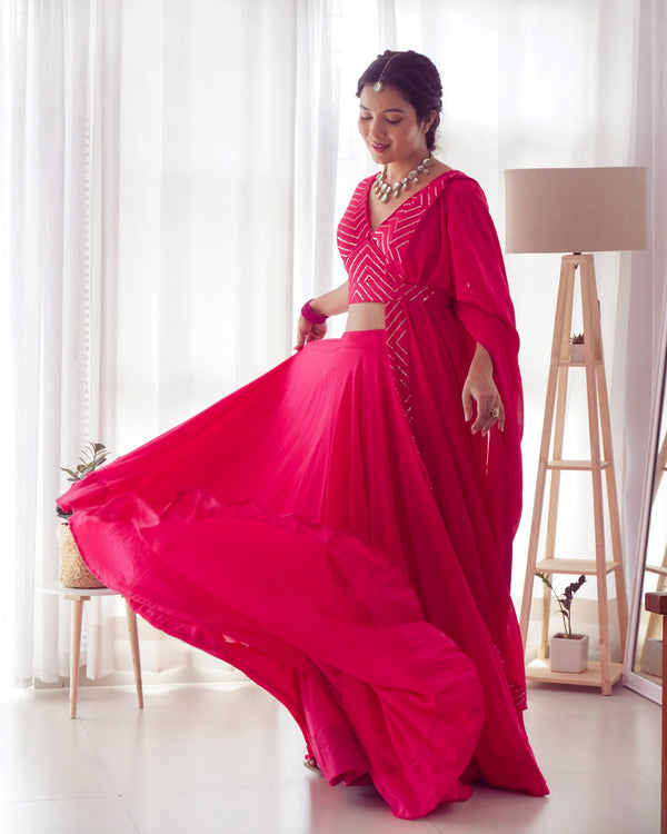 Pink Elegant Pure Soft Fox Georgette Lehenga Choli with Designer Blouse and Dupatta – Fully Stitched, Ready to Wear