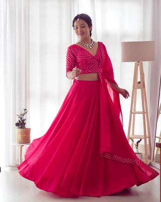 Pink Elegant Pure Soft Fox Georgette Lehenga Choli with Designer Blouse and Dupatta – Fully Stitched, Ready to Wear