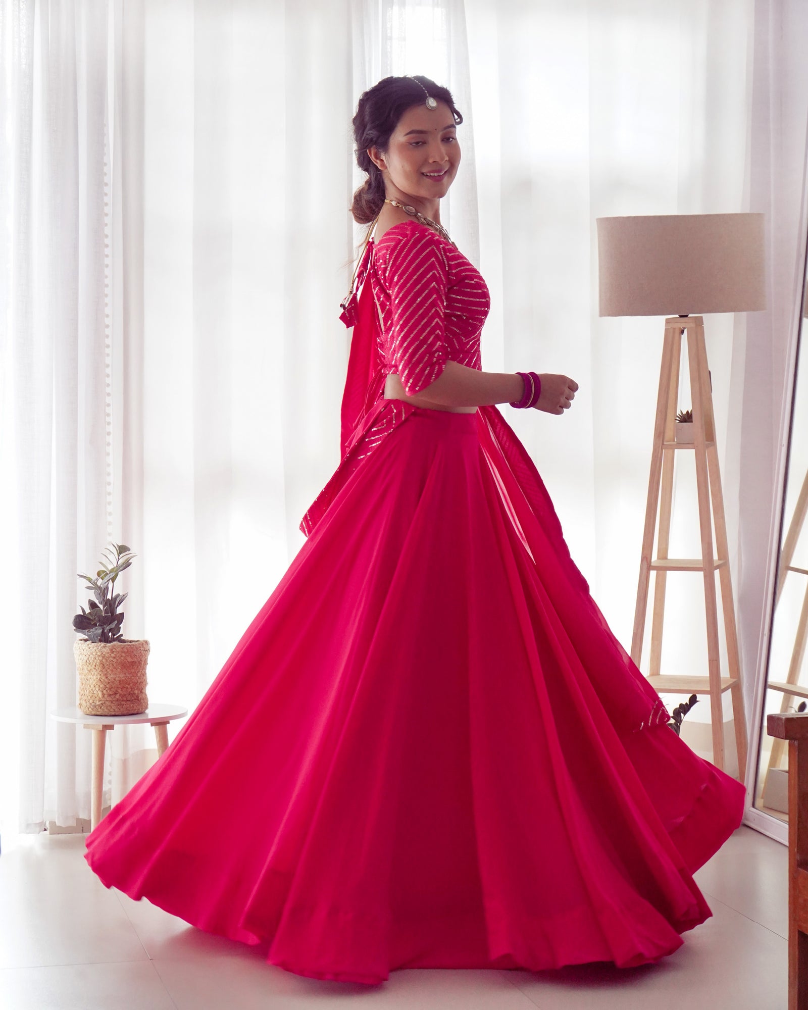 Pink Elegant Pure Soft Fox Georgette Lehenga Choli with Designer Blouse and Dupatta – Fully Stitched, Ready to Wear