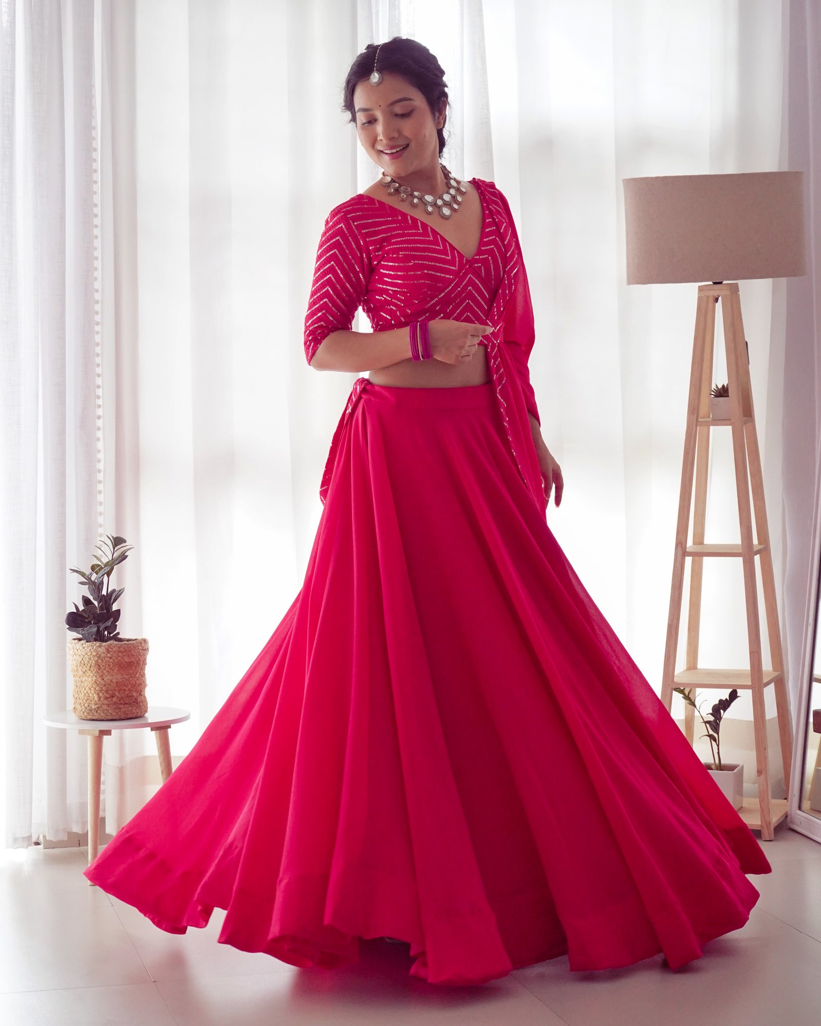 Pink Elegant Pure Soft Fox Georgette Lehenga Choli with Designer Blouse and Dupatta – Fully Stitched, Ready to Wear