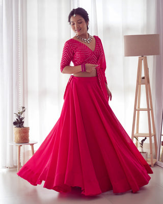 Pink Elegant Pure Soft Fox Georgette Lehenga Choli with Designer Blouse and Dupatta – Fully Stitched, Ready to Wear