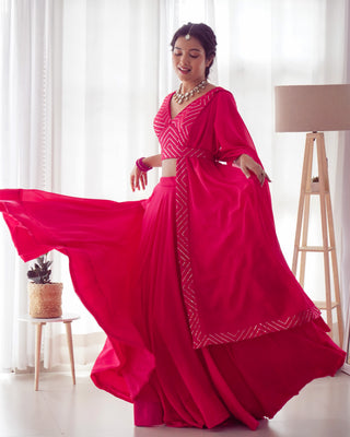 Pink Elegant Pure Soft Fox Georgette Lehenga Choli with Designer Blouse and Dupatta – Fully Stitched, Ready to Wear