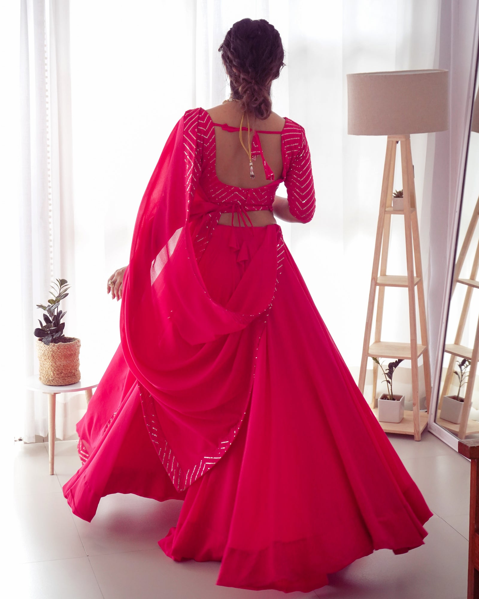 Pink Elegant Pure Soft Fox Georgette Lehenga Choli with Designer Blouse and Dupatta – Fully Stitched, Ready to Wear