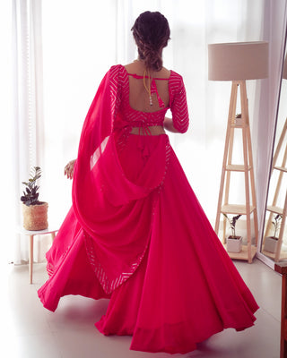Pink Elegant Pure Soft Fox Georgette Lehenga Choli with Designer Blouse and Dupatta – Fully Stitched, Ready to Wear