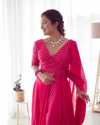 Pink Elegant Pure Soft Fox Georgette Lehenga Choli with Designer Blouse and Dupatta – Fully Stitched, Ready to Wear
