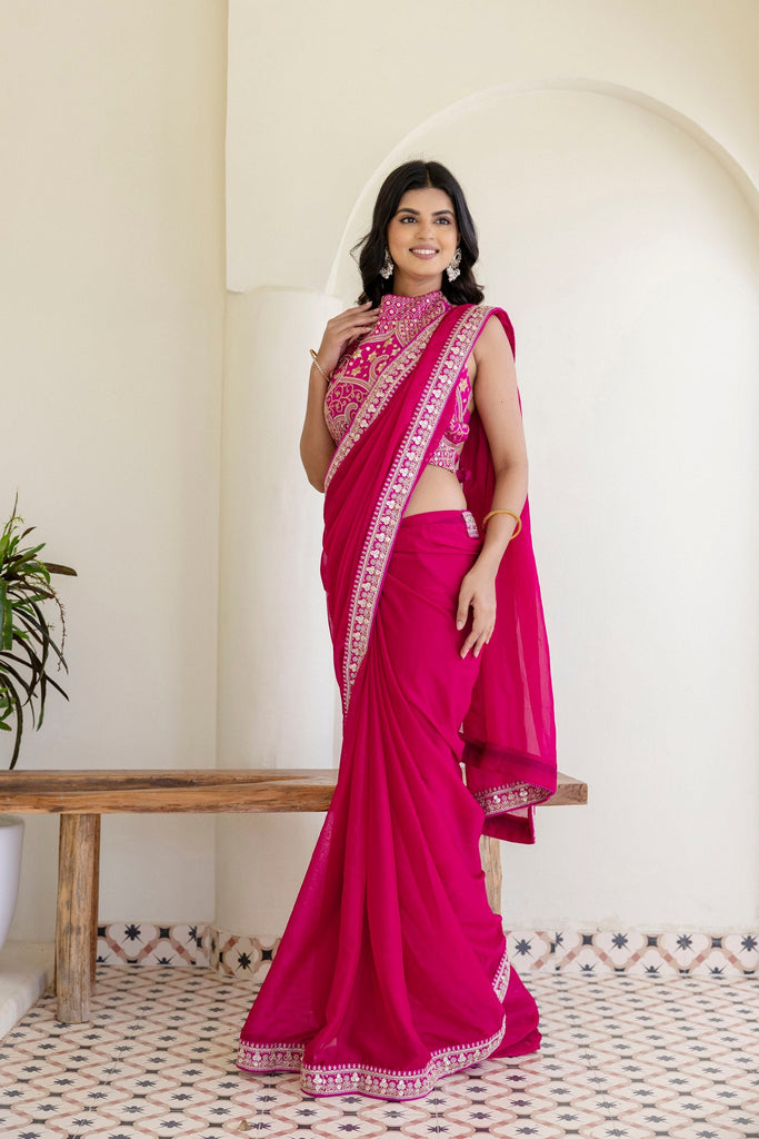 Pink Elegant Rangoli Silk Saree with Cording Embroidery & Double Sequins Work Clothsvilla