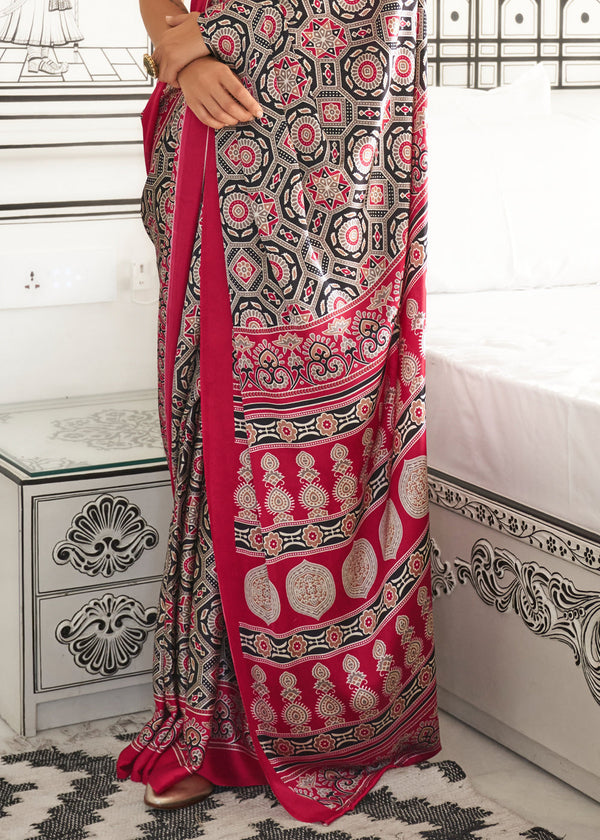 Pink Elegant Satin Crepe Saree – Luxurious & Graceful Drape ClothsVilla