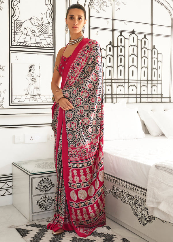 Pink Elegant Satin Crepe Saree – Luxurious & Graceful Drape ClothsVilla