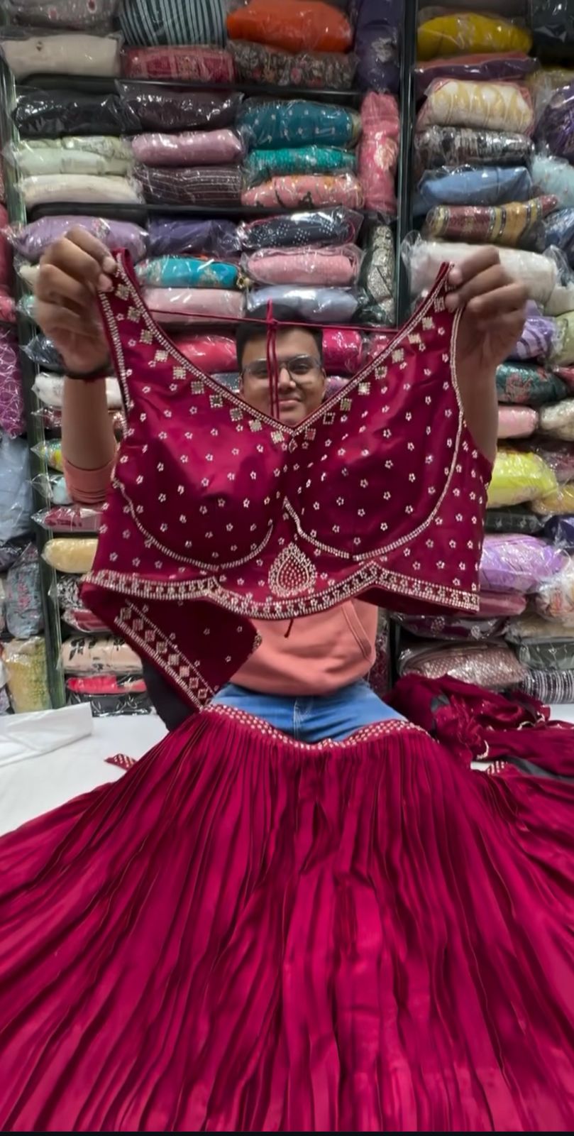 Pink Elegant Satin Lehenga Set –With Unstitched Blouse ClothsVilla Main image