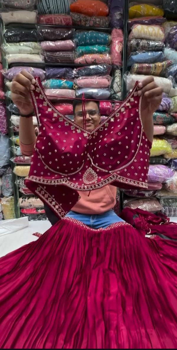Pink Elegant Satin Lehenga Set –With Unstitched Blouse ClothsVilla