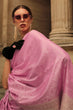 Load image into Gallery viewer, Pink Elegant Satin Silk Blend Saree with Matching Blended Silk Blouse Piece ClothsVilla