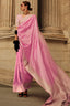 Pink Elegant Satin Silk Blend Saree with Matching Blended Silk Blouse Piece ClothsVilla