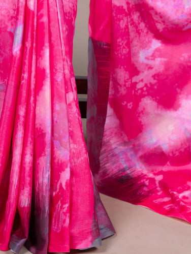 Pink Elegant Satin Silk Printed Saree with Banglory Blouse Piece – Soft, Lustrous & Timeless Ethnic Drape ClothsVilla