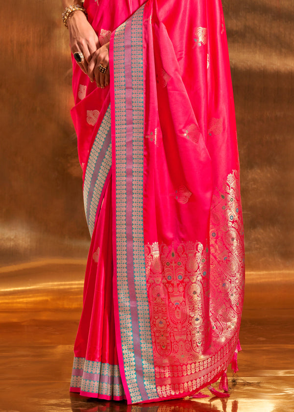 Pink Elegant Satin Silk Saree – Luxurious Drape for Every Occasion ClothsVilla