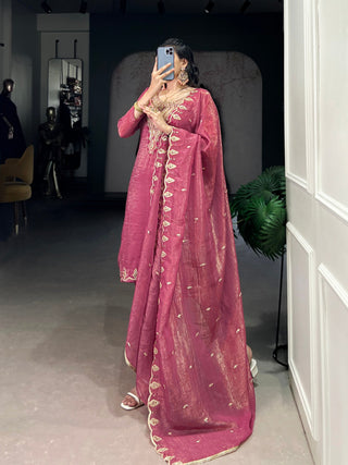 Pink Elegant Silver Glory Embroidered Suit Set – Sequins & Thread Work with Roman Silk Bottom Clothsvilla