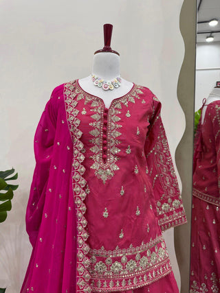 Pink Elegant Simmer Silk Lehenga Set with Dupatta