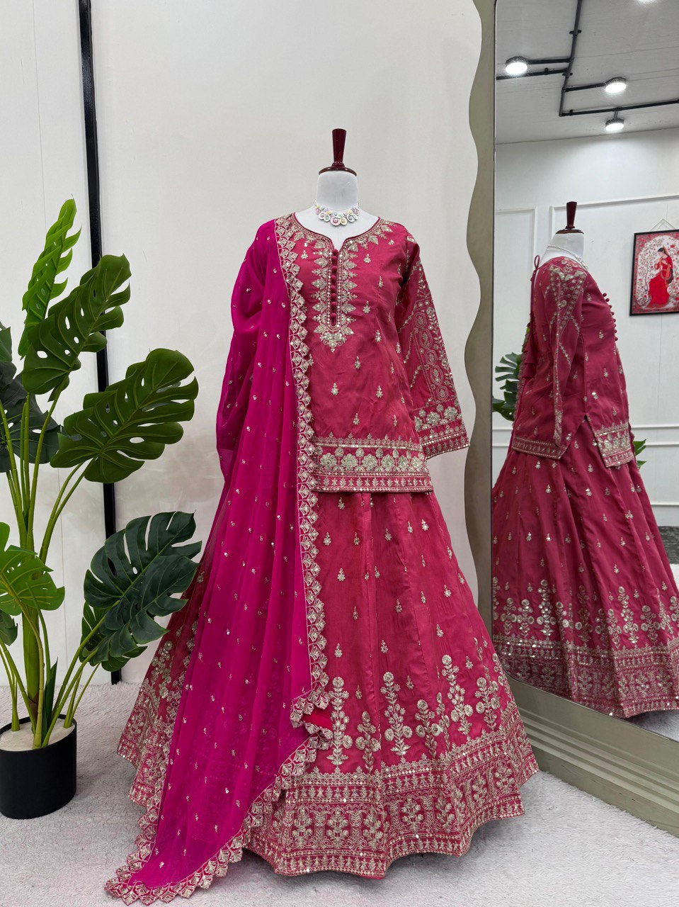 Pink Elegant Simmer Silk Lehenga Set with Dupatta Main image