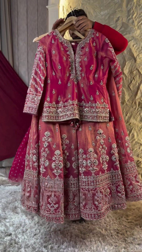Pink Elegant Simmer Silk Lehenga Set with Dupatta
