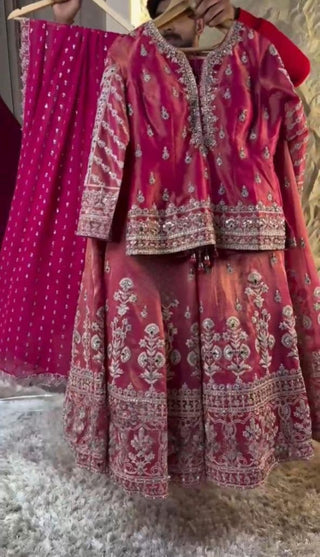 Pink Elegant Simmer Silk Lehenga Set with Dupatta
