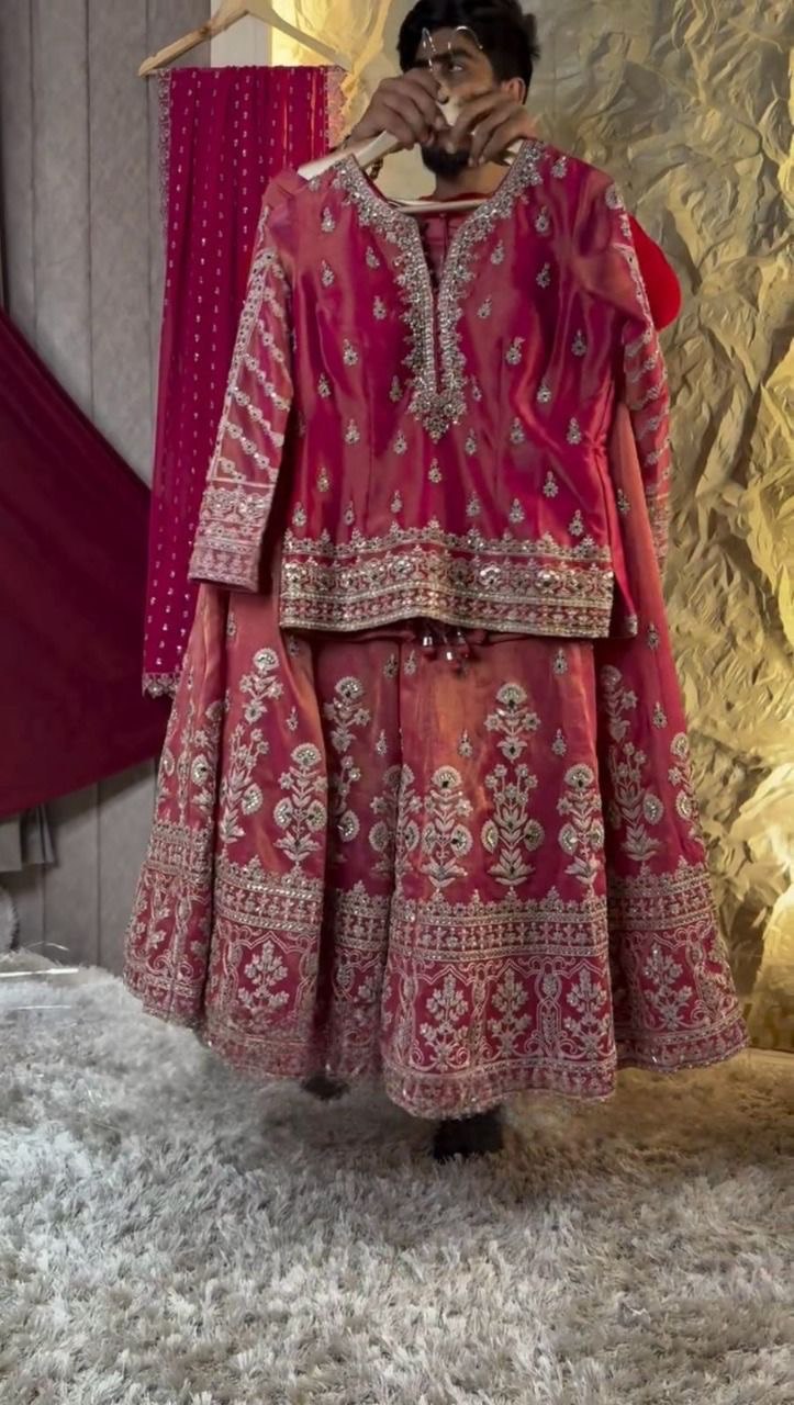 Pink Elegant Simmer Silk Lehenga Set with Dupatta