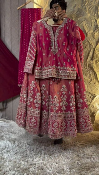 Pink Elegant Simmer Silk Lehenga Set with Dupatta