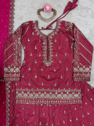 Pink Elegant Simmer Silk Lehenga Set with Dupatta