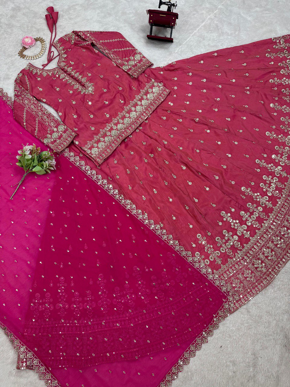 Pink Elegant Simmer Silk Lehenga Set with Dupatta