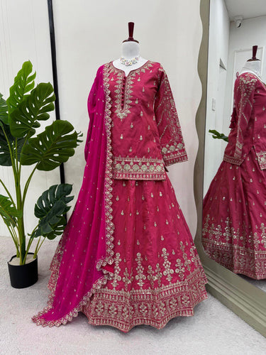 Pink Elegant Simmer Silk Lehenga Set with Dupatta
