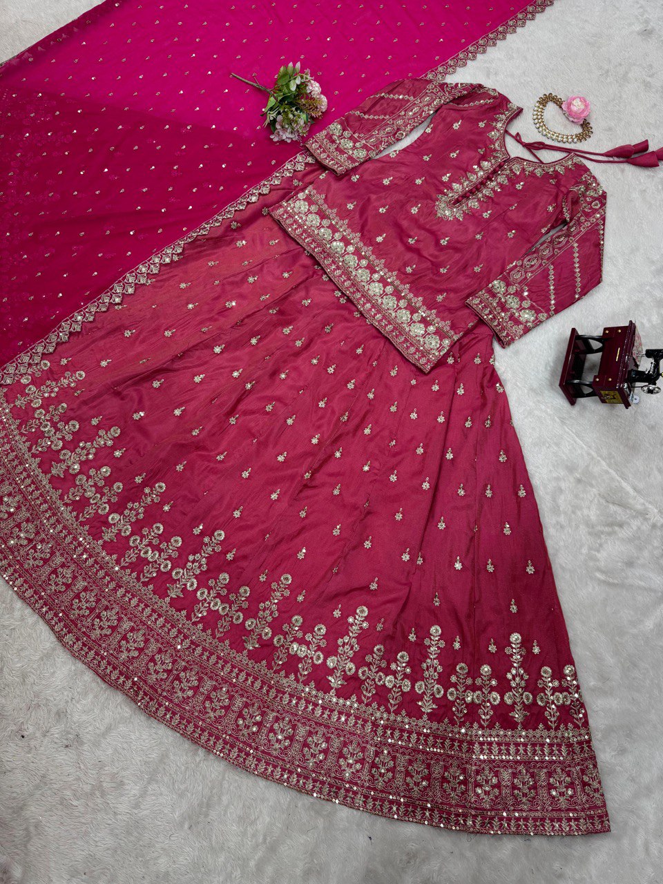 Pink Elegant Simmer Silk Lehenga Set with Dupatta