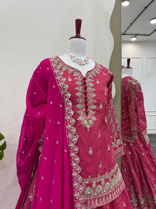 Pink Elegant Simmer Silk Lehenga Set with Dupatta