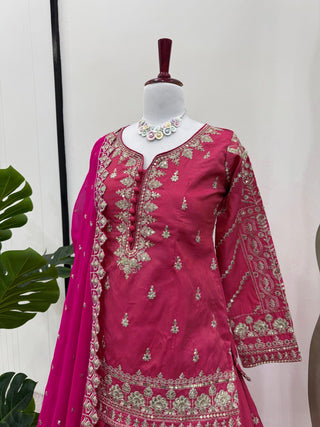 Pink Elegant Simmer Silk Lehenga Set with Dupatta