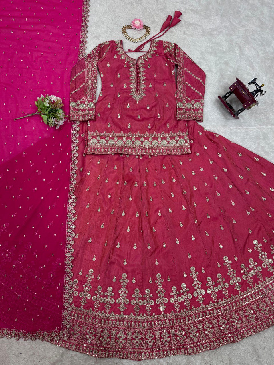Pink Elegant Simmer Silk Lehenga Set with Dupatta