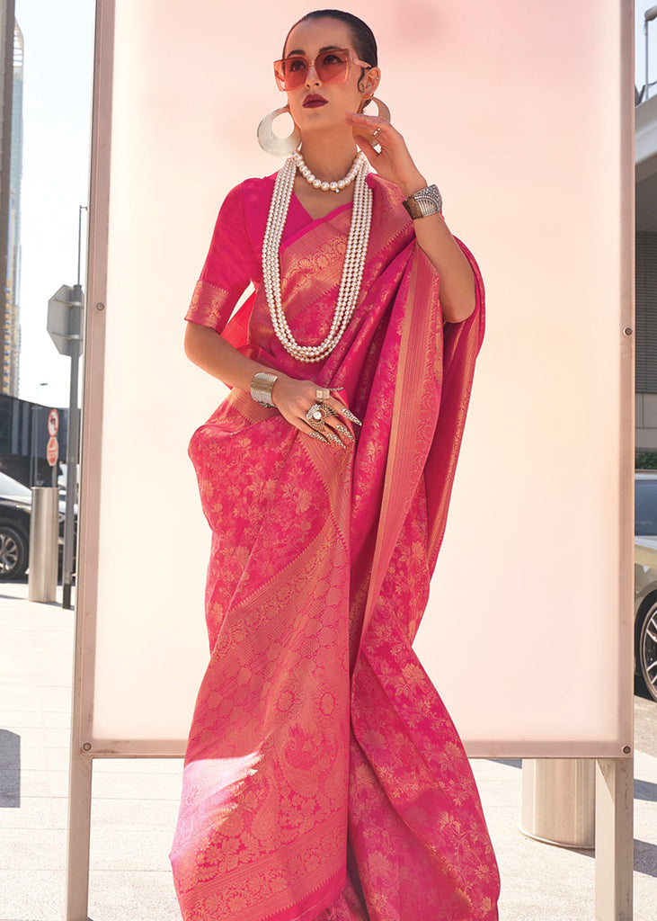 Pink Elegant Soft Banarasi Blended Silk Saree ClothsVilla