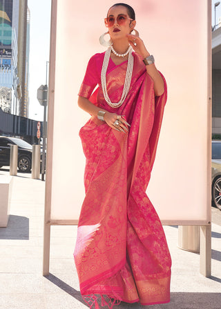 Pink Elegant Soft Banarasi Blended Silk Saree ClothsVilla