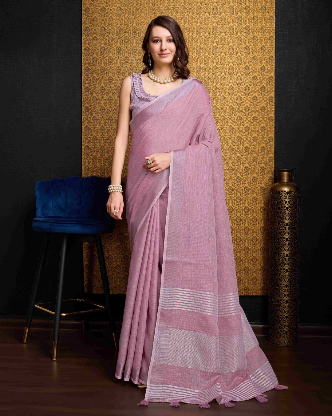 Pink Elegant Solid Saree with Zari Border – Timeless Grace ClothsVilla Main image