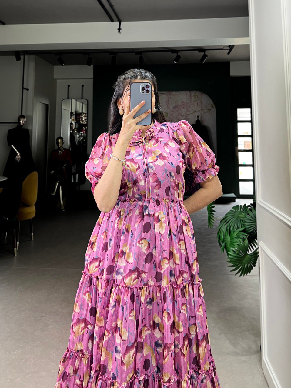 Pink Elegant Tabby Silk Printed Frock – A Timeless Statement of Sophistication