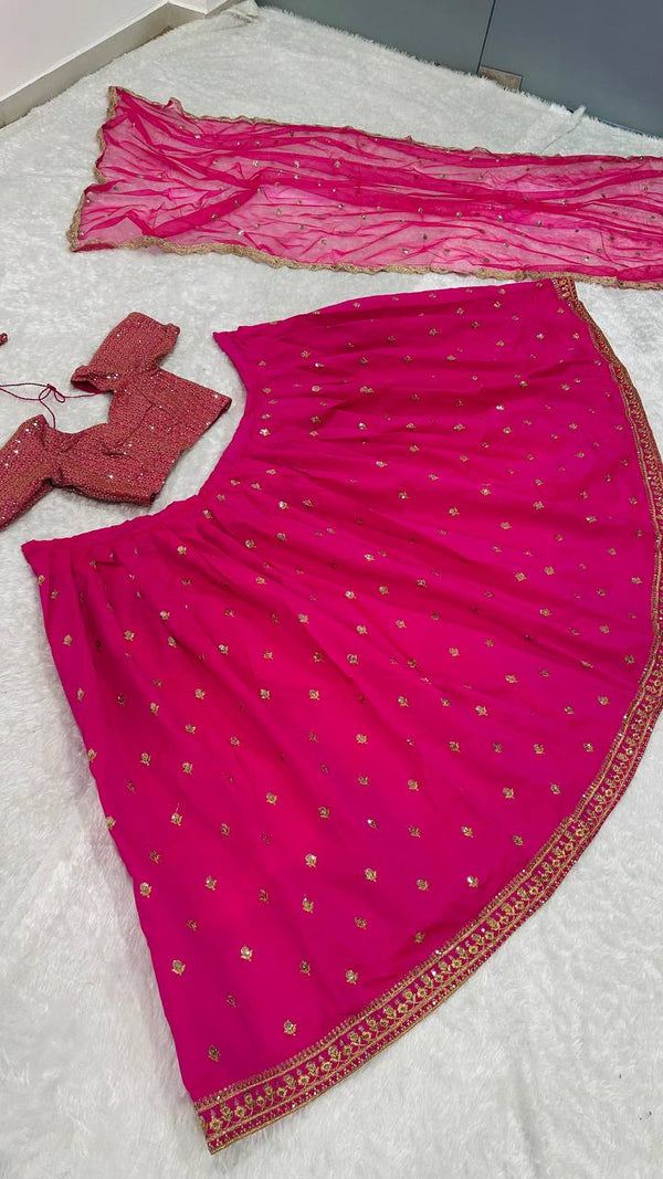 Pink Elegant Tapeta Silk Lehenga Set with Sequins & Zari Embroidery ClothsVilla