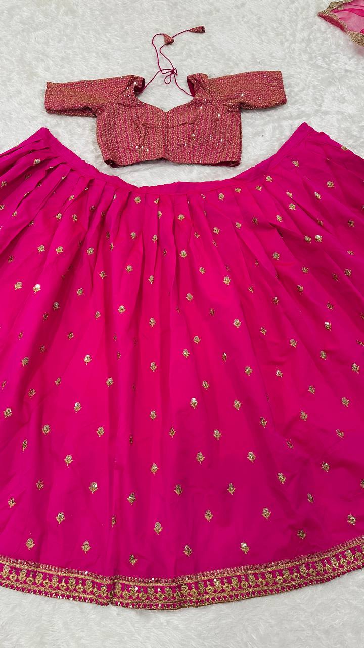 Pink Elegant Tapeta Silk Lehenga Set with Sequins & Zari Embroidery ClothsVilla