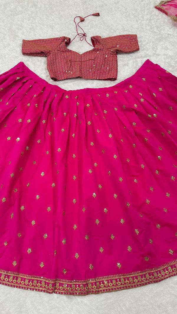 Pink Elegant Tapeta Silk Lehenga Set with Sequins & Zari Embroidery ClothsVilla