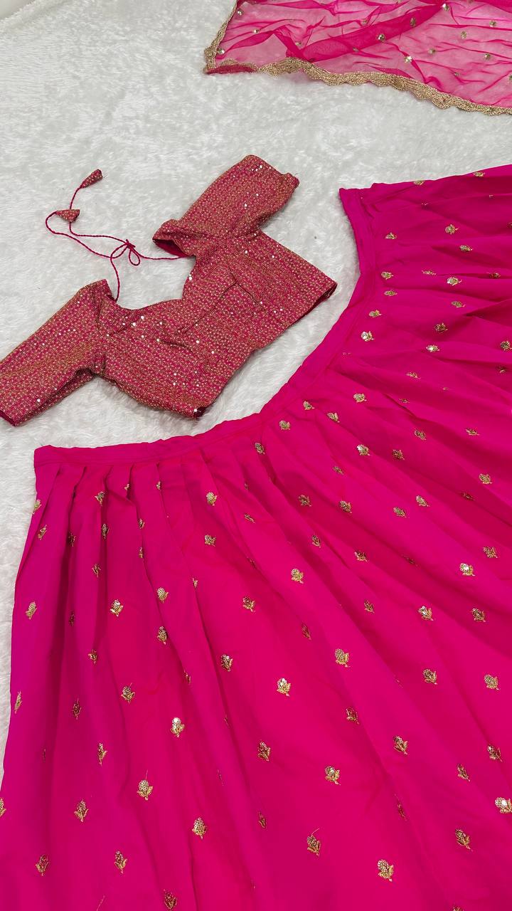 Pink Elegant Tapeta Silk Lehenga Set with Sequins & Zari Embroidery ClothsVilla