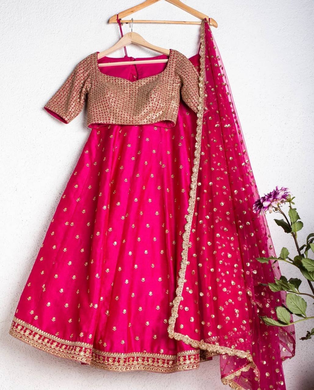 Pink Elegant Tapeta Silk Lehenga Set with Sequins & Zari Embroidery Secondary image